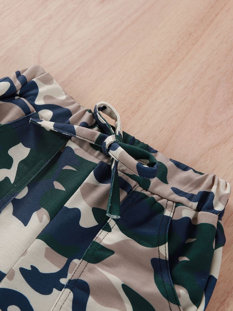 Kisgyermek Lányoknak Hálós Panel Felső És Camo Print Pants Gyerekruházat