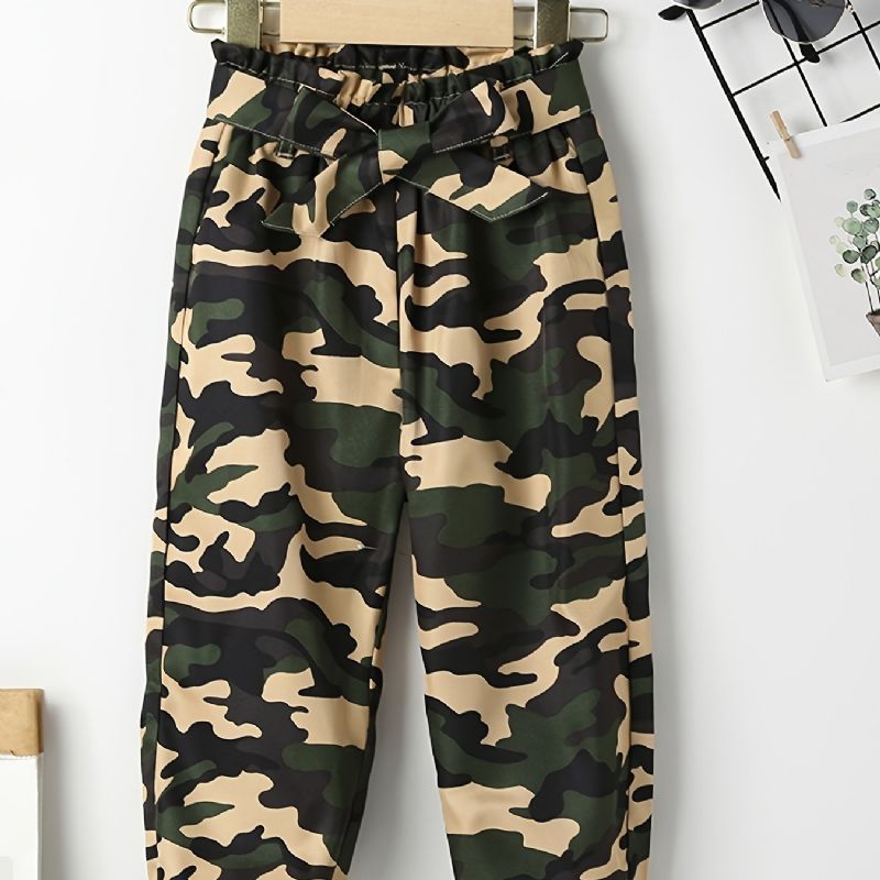 Lányok Camo Print Kúpos Nadrág Övvel Őszi Télre Új