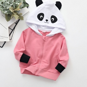 Lányok Panda Print Zip Dzseki Gyerek Thermal Hoodie