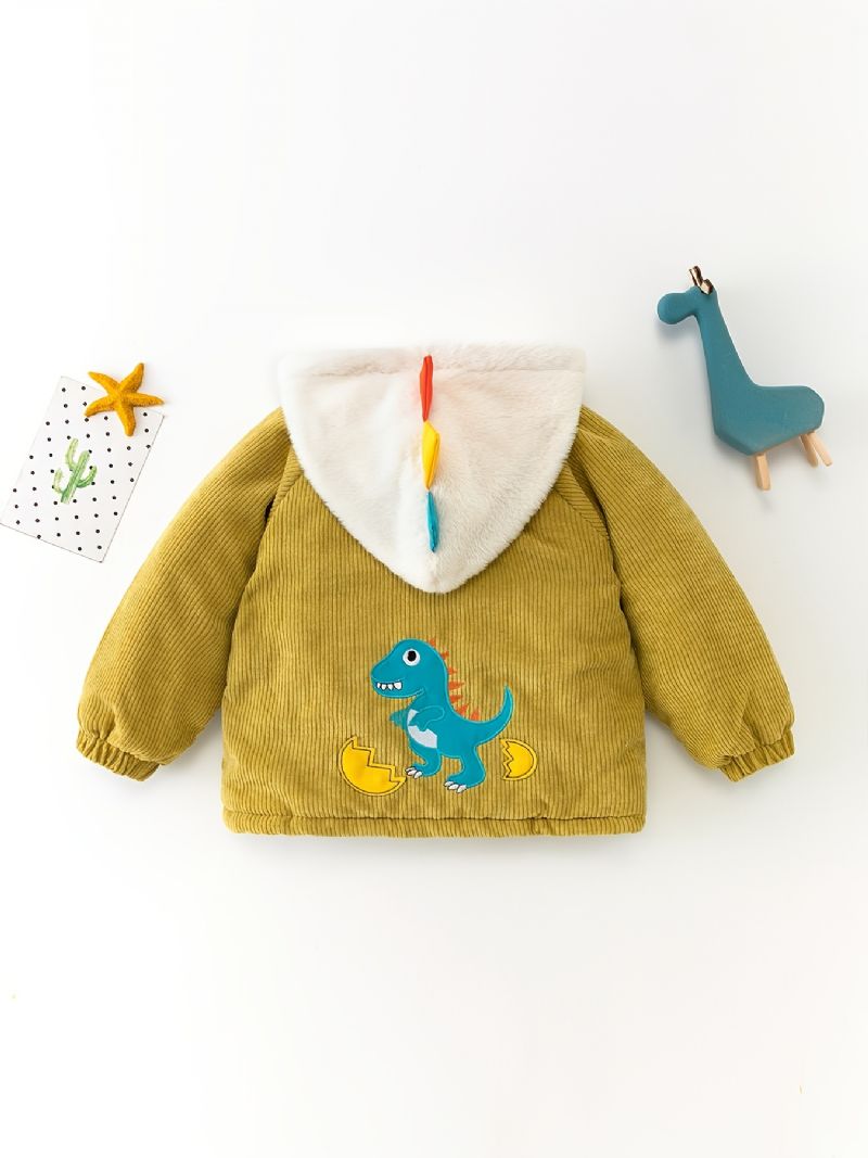 Toddler Fiúk Divat Dinosaur Print Plus Bársonyos Meleg Cipzáras Kapucnis Dzseki