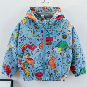 Új Fiúk Casual Dinosaur Print Cipzáros Kapucnis Dzseki