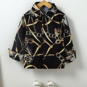 Fiúk Divat Gold Chain Print Button Down Ing Hosszú Ujjú Felső Blúz