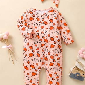 2db Lányok Heart Print Hosszú Ujjú Jumpsuit & Hajpánt Készlet