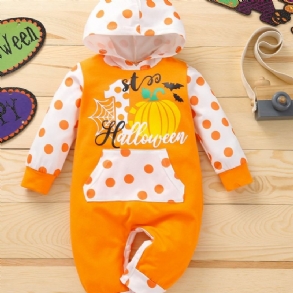 Baba Halloween Print Kapucnis Jumpsuit Romper