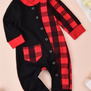 Baba Jumpsuit Karácsonyi Patchwork Plaid Pamut Hosszú Ujjú