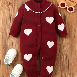 Baba Lányok Jumpsuit Heart Print Kötött Gombos