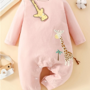 Bébi Giraffe Coconut Tree Nyomott Hosszú Ujjú Jumpsuit