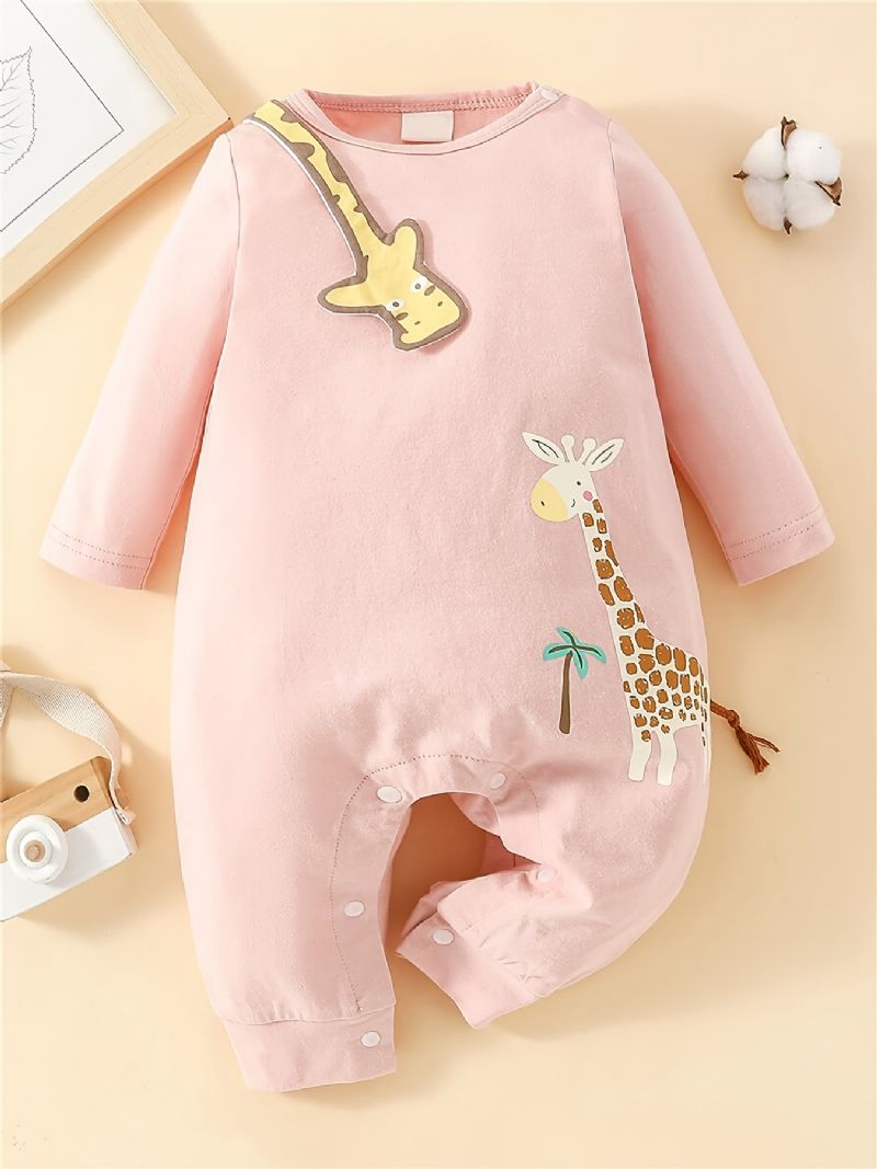 Bébi Giraffe Coconut Tree Nyomott Hosszú Ujjú Jumpsuit