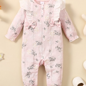 Bébi Lányok Fodros Ujjú Legénységi Nyakú Jumpsuit Romper