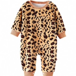 Bébi Lányok Leopárd Mintás Jumpsuit Pamut Hosszú Ujjú Onsie Téli Babaruhákhoz