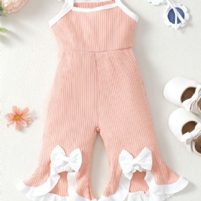 Csecsemő Baba Lány Masni Fodros Bordázott Kötött Cami Flare Lábú Jumpsuit