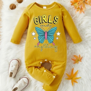 Csecsemő Pólós Pillangós Betűmintás Hosszú Ujjú Kerek Nyakú Kombinék Kislányoknak Gyerekruházat