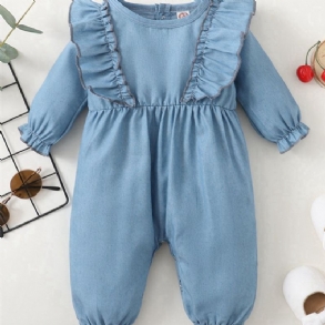 Farmerkék Fodros Hosszú Ujjú Jumpsuit