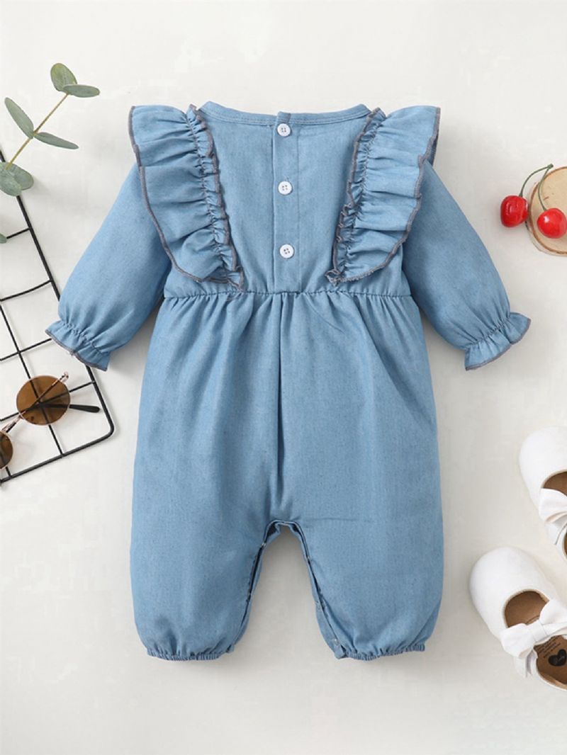 Farmerkék Fodros Hosszú Ujjú Jumpsuit