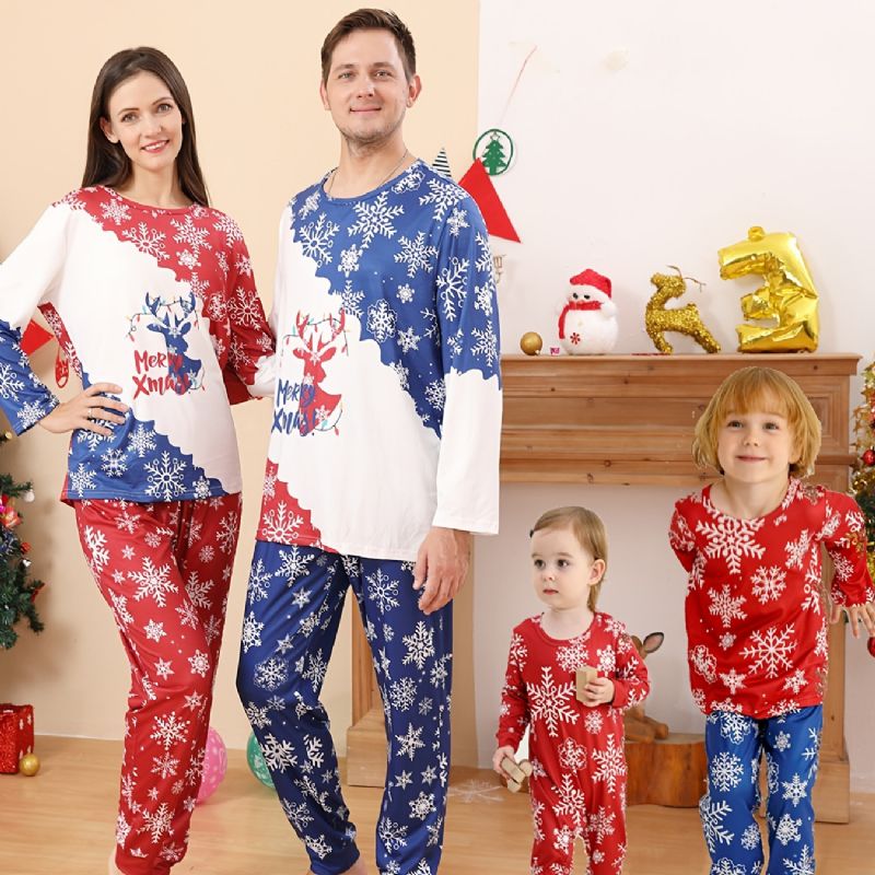 Kisgyermek Baba Karácsonyi Hópehely Mintás Hosszú Ujjú Jumpsuit Nadrág Fiúknak Lányoknak