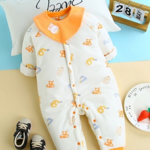 Toddler Baba Vastagított Meleg Jumpsuit Száma Nyomtatott Kerek Nyakú Hosszú Ujjú Nadrág Fiúknak Lányoknak