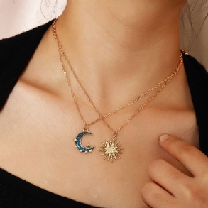 Kreativitás Vintage Pearl Sun Moon Nyaklánc 2db Ékszer Ajándék Születésnapi Ajándékok Nők Anya Feleség Lányok Neki