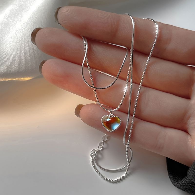 Szív Alakú Medál Nyaklánc Ezüst Színű Choker Elegáns Design Női Lányoknak Mindennapi Viselet