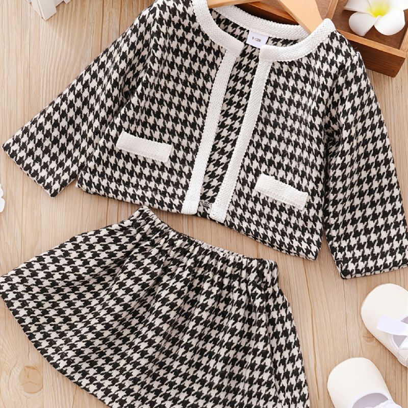 3db Bébi Cardigan Houndstooth Hosszú Ujjú Ruha