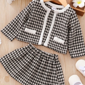 3db Bébi Cardigan Houndstooth Hosszú Ujjú Ruha