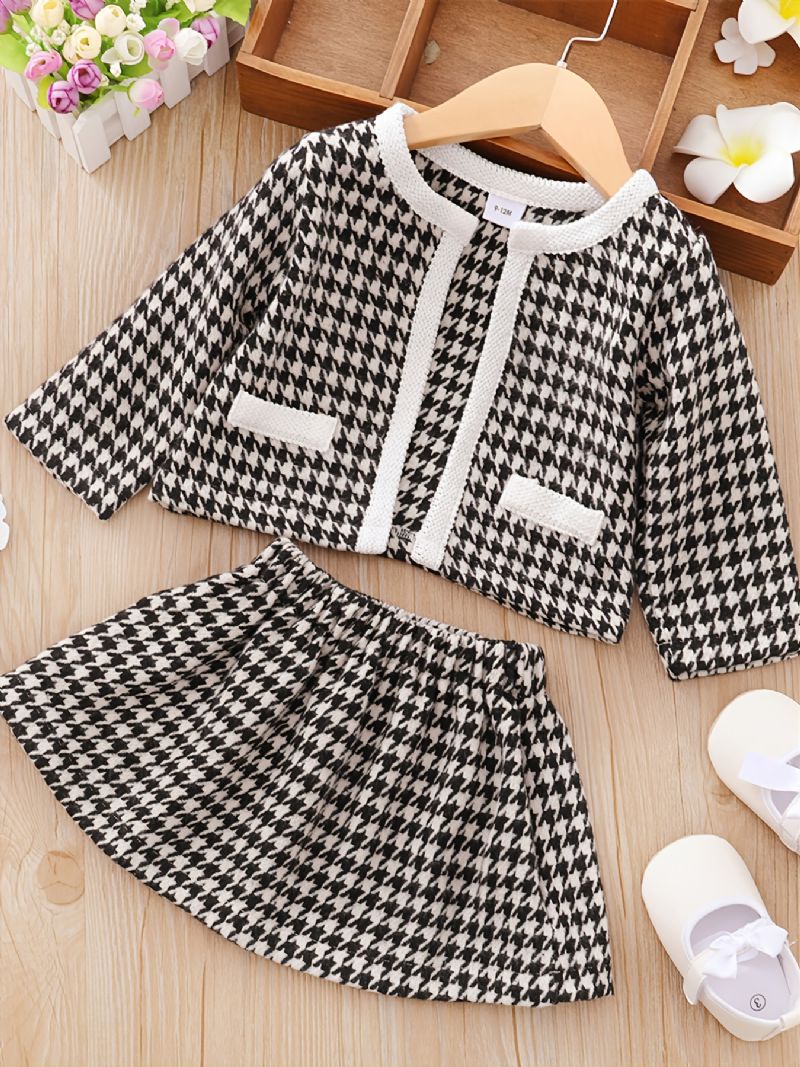 3db Bébi Cardigan Houndstooth Hosszú Ujjú Ruha