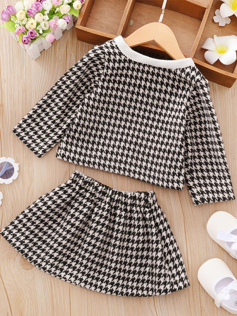 3db Bébi Cardigan Houndstooth Hosszú Ujjú Ruha