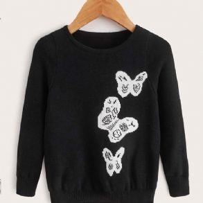 Lányok Alkalmi Kötött Nyakú Pulóver Pillangómintás Fekete Télire