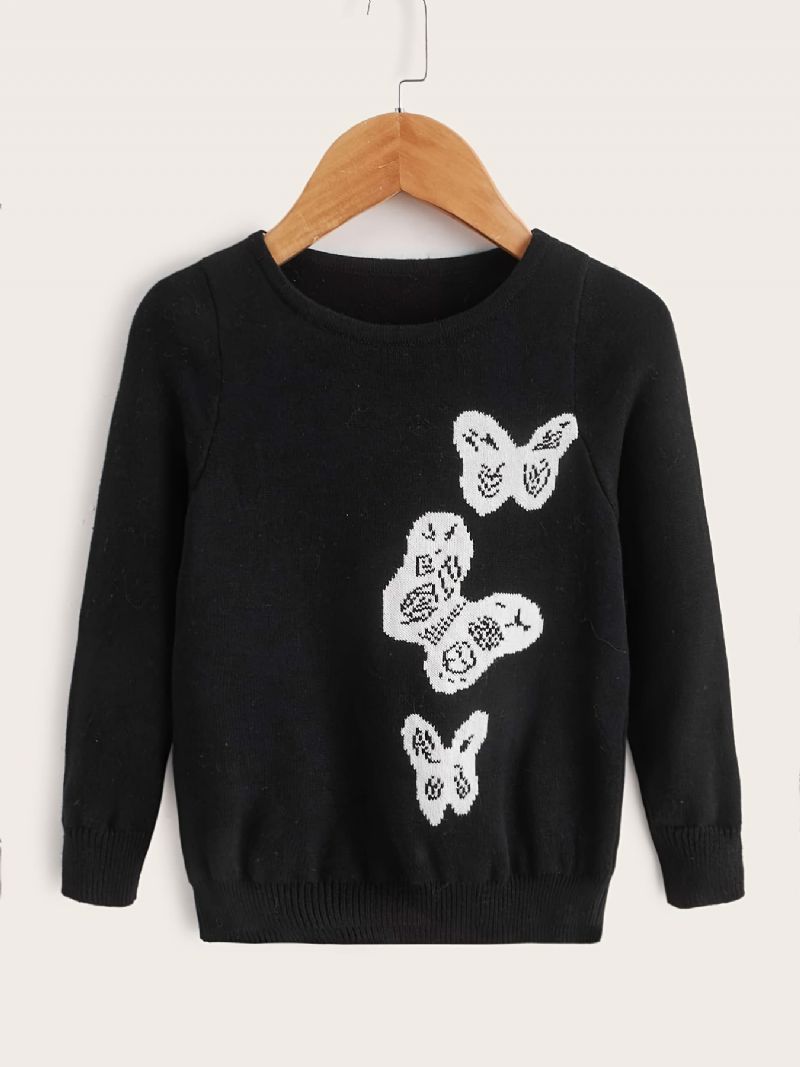 Lányok Alkalmi Kötött Nyakú Pulóver Pillangómintás Fekete Télire