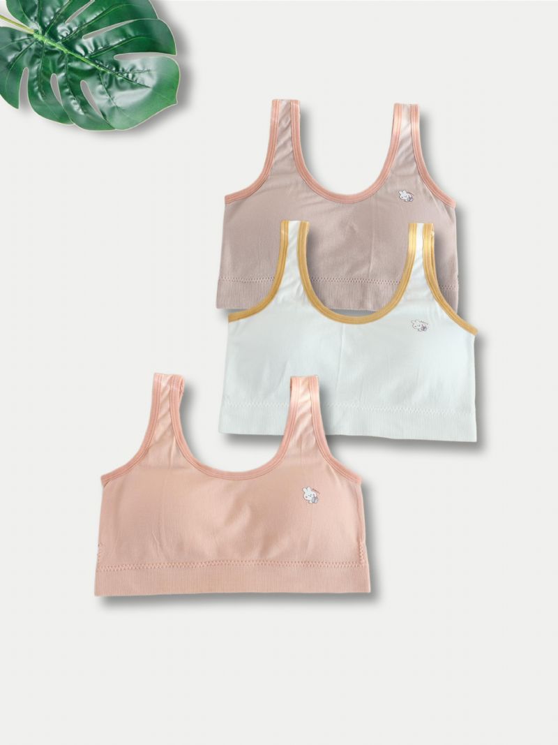 3db Lányok Puha Sportmelltartó Nyúl Mintás Comfort Camisole Mellény Levehető Párnával