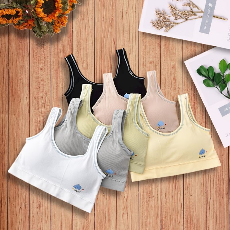 6db Lányok Puha Melltartó Rajzfilm Cloud Print Sport Mellény Camisole Kivehető Párnával Gyerek Fehérnemű