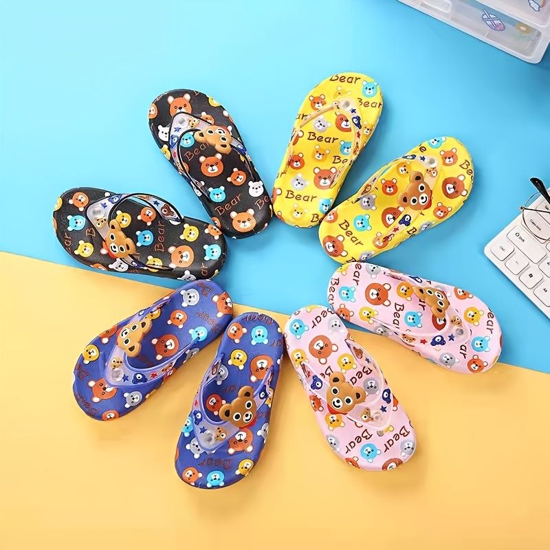 Bébi Fiúk Cartoon Bear Print Flip-flop Papucs Otthoni Szabadtéri Strandra