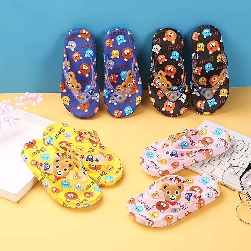 Bébi Fiúk Cartoon Bear Print Flip-flop Papucs Otthoni Szabadtéri Strandra