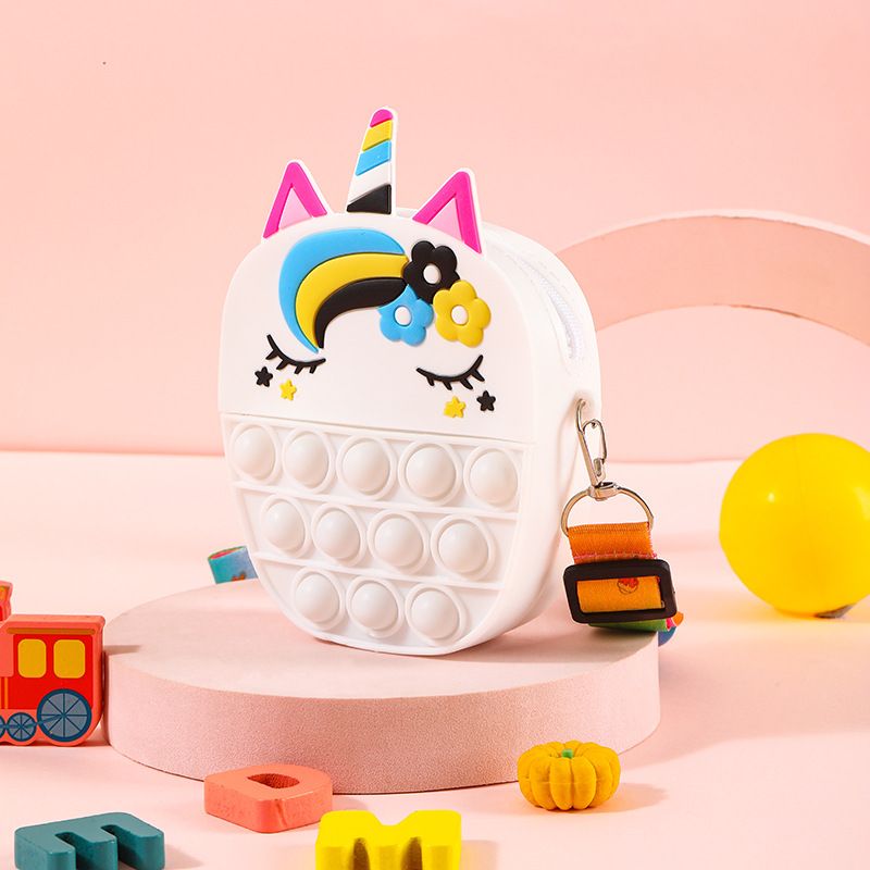 Gyermek Szilikon Aranyos Unikornis Futártáska Érme Pénztárca Dekompressziós Pop Fidget Játékok Fiúknak Lányoknak