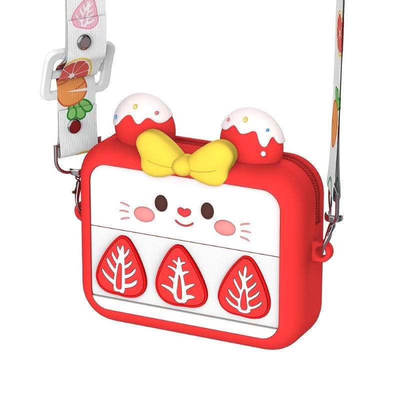 Lányok Fruits Red Strawberry Szilikon Cartoon Box Cross Body Card Válltáskák