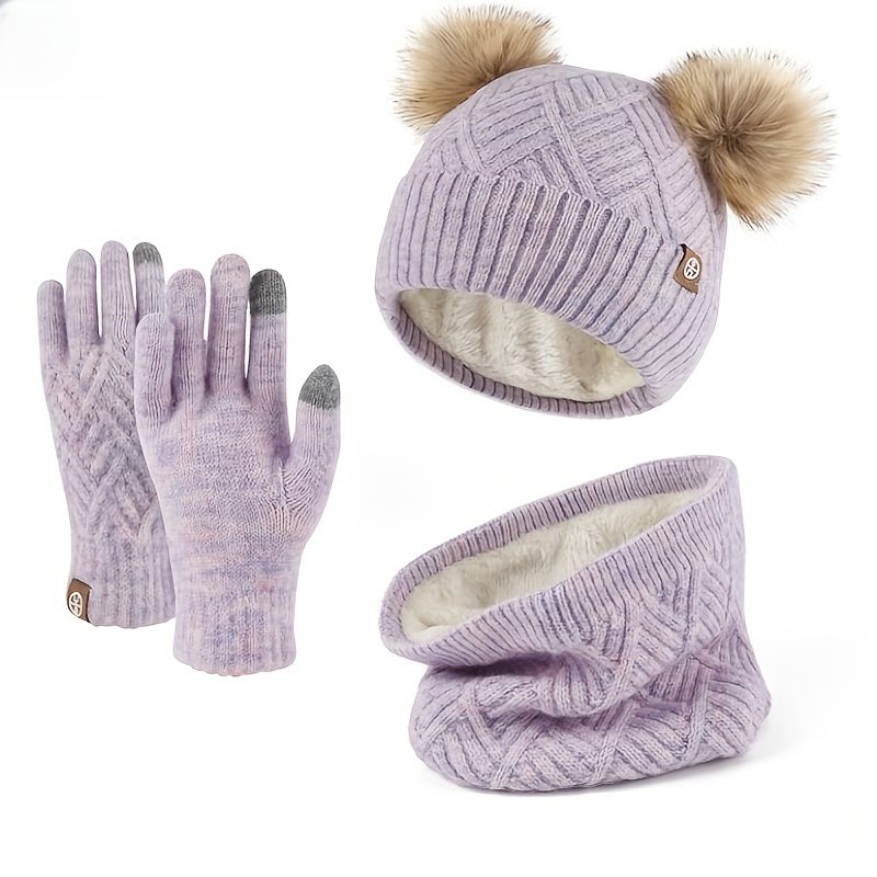 3db Bébi Beanie Sapka Sál Kesztyű Szett Csecsemő Kisgyermek Téli Meleg Kötött Pomokkal És Kesztyűkkel És Sállal Fiúknak Lányoknak
