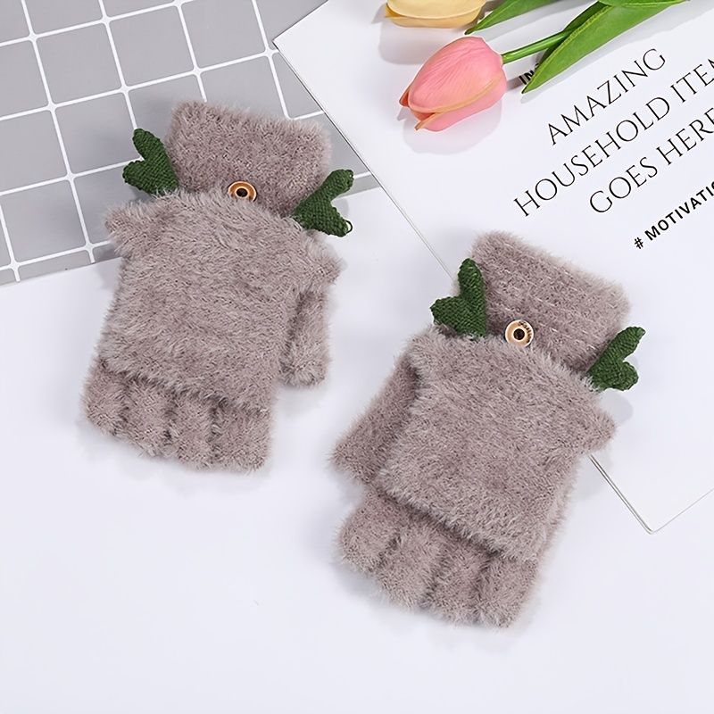 Antlers Decor Flip Top Ujjatlan Aranyos Thermal Félujjas Vastagságú Plüss Kesztyű Gyerekeknek És Felnőtteknek Szabadtéri Sportokhoz