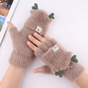 Antlers Decor Flip Top Ujjatlan Aranyos Thermal Félujjas Vastagságú Plüss Kesztyű Gyerekeknek És Felnőtteknek Szabadtéri Sportokhoz