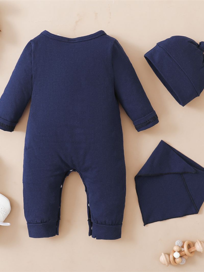 Bébi Fiúk Little Boss Hosszú Ujjú Jumpsuit Előke És Sapka Szett