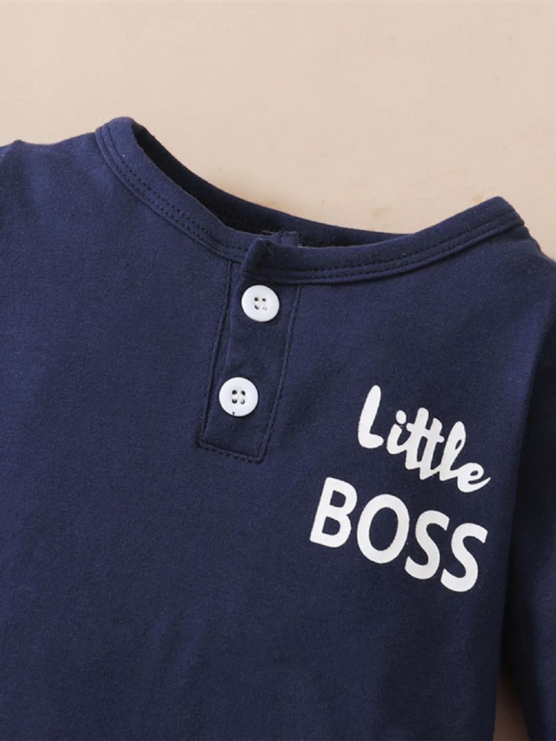 Bébi Fiúk Little Boss Hosszú Ujjú Jumpsuit Előke És Sapka Szett