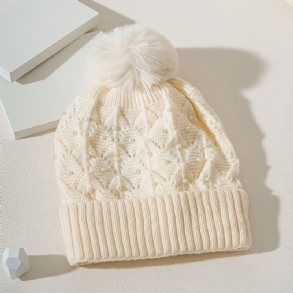 Pearl Winter Beanies Snow Sí Sapka Meleg Kötött Fiúknak Lányoknak Hideg Időjárás Kalap Bézs