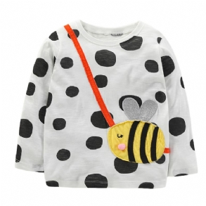 1 Db Lányok Cute Bee Print Patch Hosszú Ujjú Póló Nyakú Crew Télre