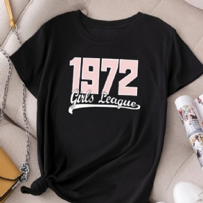 Alkalmi 1972 Lányok League Print Crew Nyakú Póló Bő Rövid Ujjú Divatos Nyári Pólók Felsők Női Ruházat