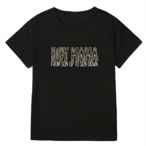 Hétköznapi Fiúk Mama Print Crew Neck Póló Bő Rövid Ujjú Divatos Nyári Pólók Felsők Női Ruházat