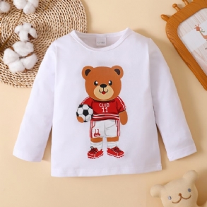 Lányok Hétköznapi Egyszerű Medve Futball-foci Mintás Hosszú Ujjú Póló Téli Gyerekruhákhoz