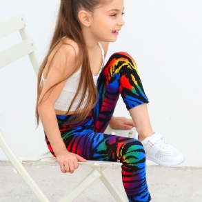 Kids Lányok Black Rainbow Tie Dye Leggings Nyakkendőfesték Stretch Puha Nadrág