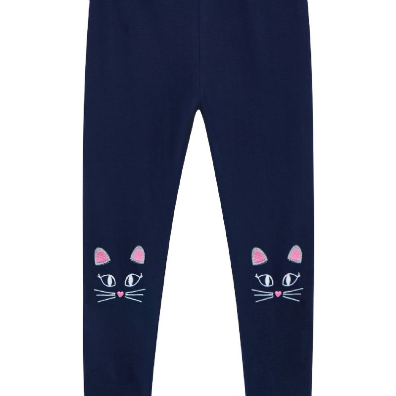 Kislányok Stretch Puha Leggings Aranyos Macska Hímzett Nadrágok Gyerekruhák