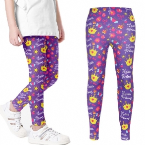 Lányok Aranyos Lila Korona & Princess Print Hosszú Rugalmas Derék Leggings Nadrág Ruhák