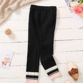 Lányok Elegáns Alkalmi Csíkos Rugalmas Kötött Leggings Télre