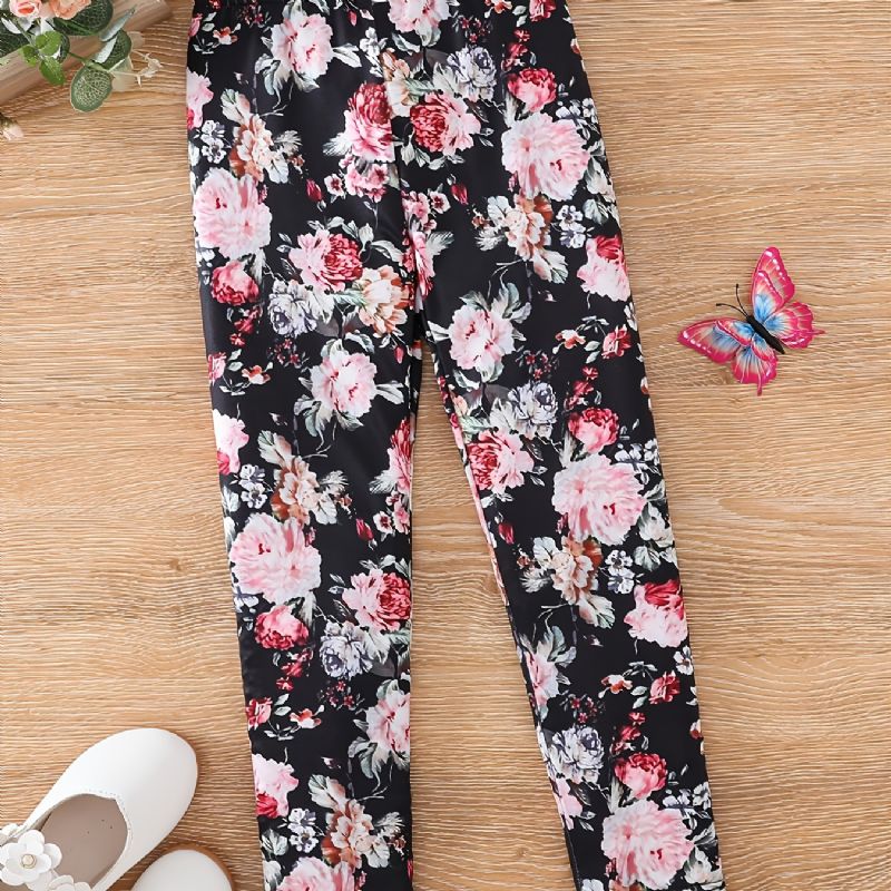 Lányok High Stretch Flowers Print Puha Leggings