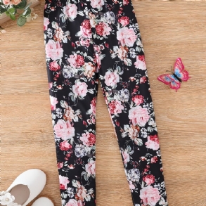 Lányok High Stretch Flowers Print Puha Leggings